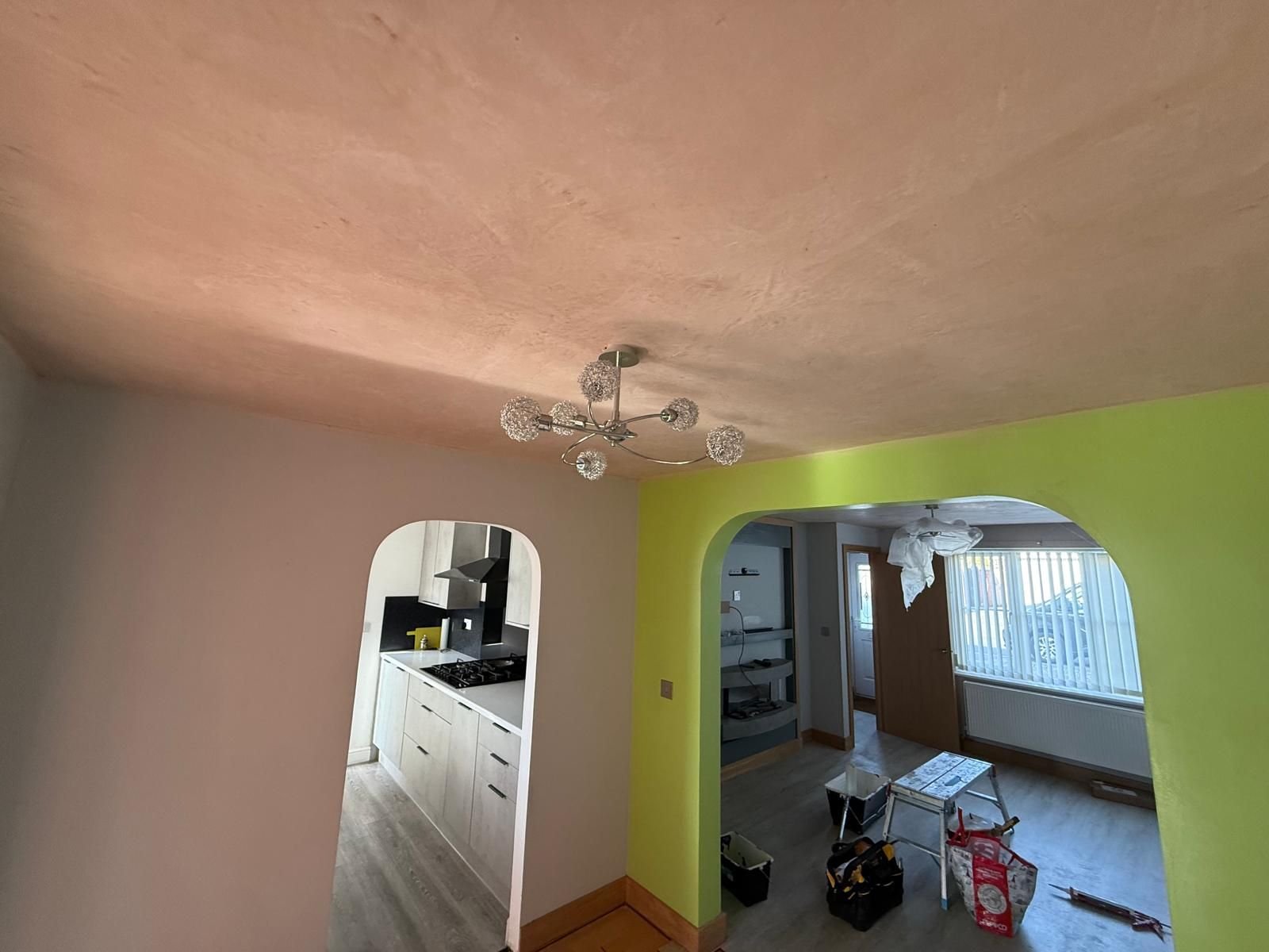 Newly skimmed ceiling and walls ready for decoration